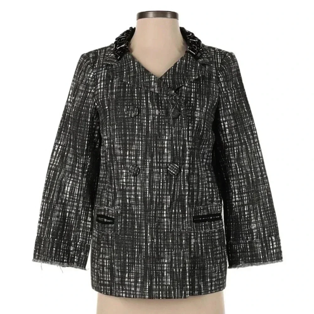 J. Crew Collection Grey Contessa Embellished Collar Tweed Blazer Jacket Size 4
